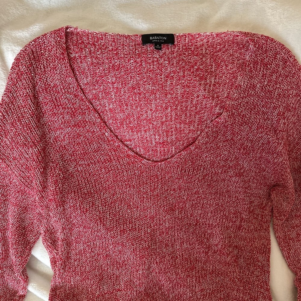Babaton Linen & Silk Blend Red V-Neck Sweater